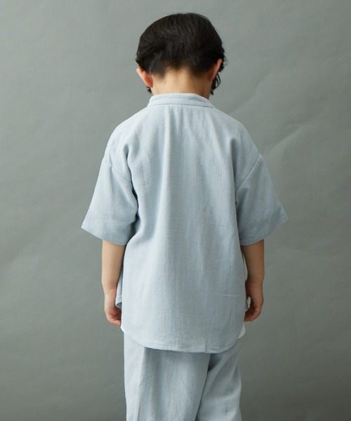 ＆yam（アンドヤム）の「リネンレーヨン バンドカラー半袖シャツ（シャツ/ブラウス・キッズ・グリーン/グレー/ベージュ/パープル/ブラック・140-150cm/130-140cm/150-160cm/120-130cm/110-120cm）」の13枚目の写真