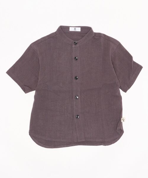 ＆yam（アンドヤム）の「リネンレーヨン バンドカラー半袖シャツ（シャツ/ブラウス・キッズ・グリーン/グレー/ベージュ/パープル/ブラック・140-150cm/130-140cm/150-160cm/120-130cm/110-120cm）」の10枚目の写真