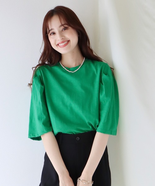 BLUEEAST（ブルーイースト）の「5分袖パフスリーブTシャツ（Tシャツ/カットソー・レディース・ブルー/オフホワイト/グリーン/ブラック・MEDIUM）」の4枚目の写真