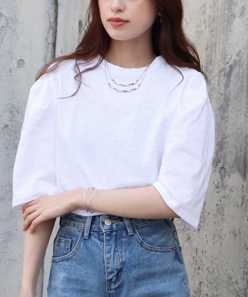 BLUEEAST（ブルーイースト）の「5分袖パフスリーブTシャツ（Tシャツ/カットソー・レディース・ブルー/オフホワイト/グリーン/ブラック・MEDIUM）」の7枚目の写真