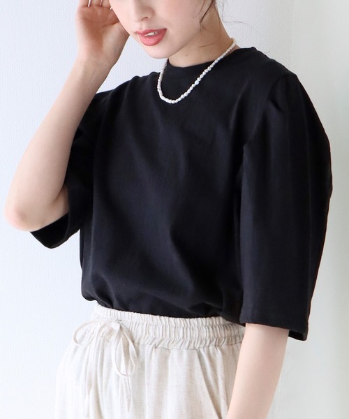 BLUEEAST（ブルーイースト）の「5分袖パフスリーブTシャツ（Tシャツ/カットソー・レディース・ブルー/オフホワイト/グリーン/ブラック・MEDIUM）」の11枚目の写真