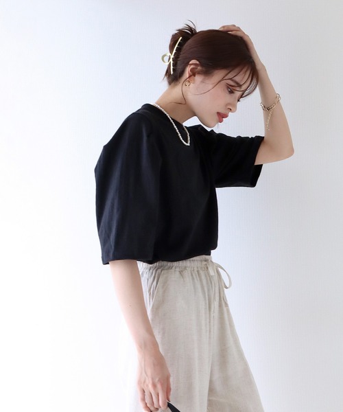 BLUEEAST（ブルーイースト）の「5分袖パフスリーブTシャツ（Tシャツ/カットソー・レディース・ブルー/オフホワイト/グリーン/ブラック・MEDIUM）」の13枚目の写真