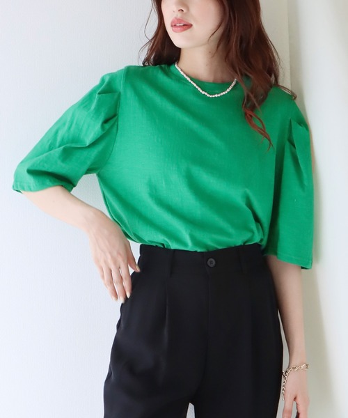 BLUEEAST（ブルーイースト）の「5分袖パフスリーブTシャツ（Tシャツ/カットソー・レディース・ブルー/オフホワイト/グリーン/ブラック・MEDIUM）」の16枚目の写真