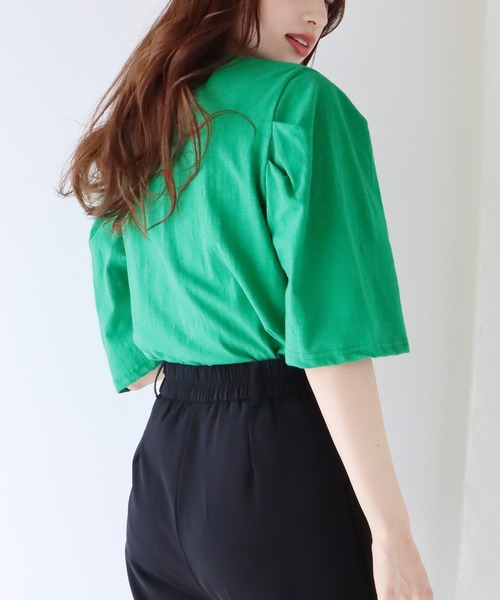 BLUEEAST（ブルーイースト）の「5分袖パフスリーブTシャツ（Tシャツ/カットソー・レディース・ブルー/オフホワイト/グリーン/ブラック・MEDIUM）」の17枚目の写真