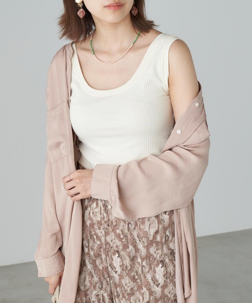 Chaco closet（チャコ クローゼット）の「ストレスフリーリブラウンドネックタンクトップ（タンクトップ・レディース・ブラック/ベージュ/ホワイト/グレー・FREE）」の10枚目の写真