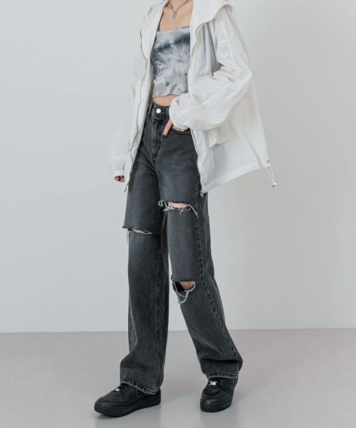 FOLLOWIN（フォロウィン）の「ハイウエストスリーカッティングデニムパンツ（デニムパンツ・レディース・ブラック/ブルー・SMALL/MEDIUM/LARGE）」の5枚目の写真