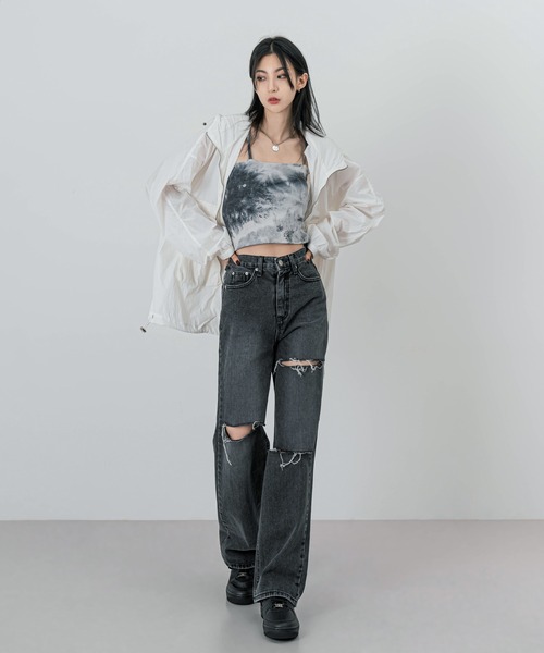 FOLLOWIN（フォロウィン）の「ハイウエストスリーカッティングデニムパンツ（デニムパンツ・レディース・ブラック/ブルー・SMALL/MEDIUM/LARGE）」の7枚目の写真