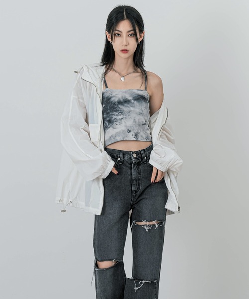 FOLLOWIN（フォロウィン）の「ハイウエストスリーカッティングデニムパンツ（デニムパンツ・レディース・ブラック/ブルー・SMALL/MEDIUM/LARGE）」の6枚目の写真