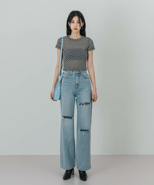 FOLLOWIN（フォロウィン）の「ハイウエストスリーカッティングデニムパンツ（デニムパンツ・レディース・ブラック/ブルー・SMALL/MEDIUM/LARGE）」の14枚目の写真