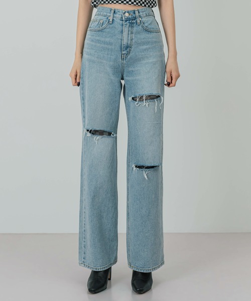 FOLLOWIN（フォロウィン）の「ハイウエストスリーカッティングデニムパンツ（デニムパンツ・レディース・ブラック/ブルー・SMALL/MEDIUM/LARGE）」の18枚目の写真