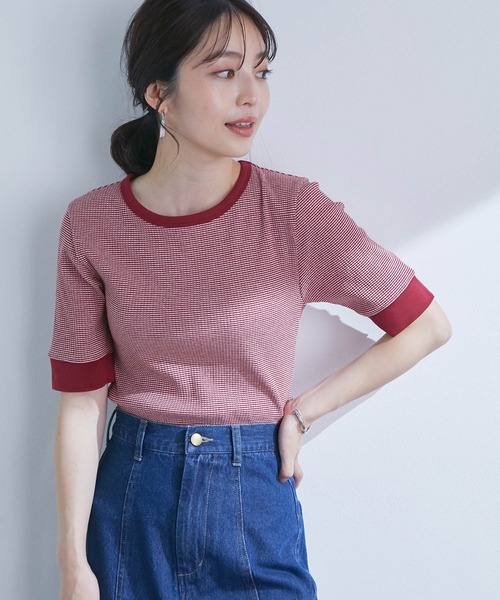 VIS（ビス）の「細リブリンガーボーダーTシャツ（Tシャツ/カットソー・レディース・オレンジ系その他/レッド系その他/ブルー系その他4・FREE）」の2枚目の写真