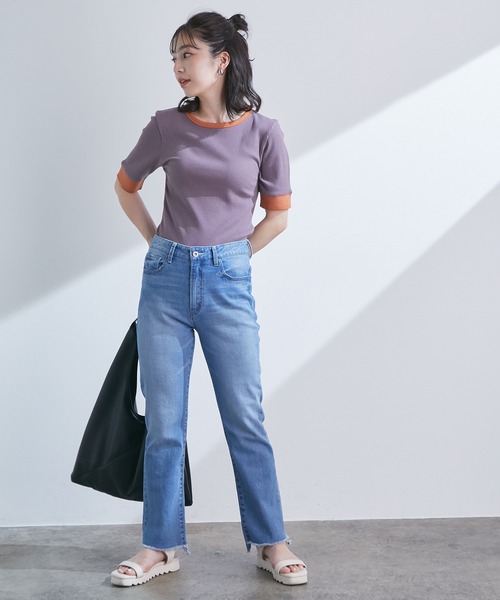 VIS（ビス）の「細リブリンガーボーダーTシャツ（Tシャツ/カットソー・レディース・オレンジ系その他/レッド系その他/ブルー系その他4・FREE）」の6枚目の写真