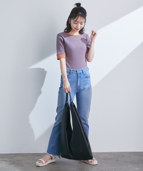 VIS（ビス）の「細リブリンガーボーダーTシャツ（Tシャツ/カットソー・レディース・オレンジ系その他/レッド系その他/ブルー系その他4・FREE）」の7枚目の写真