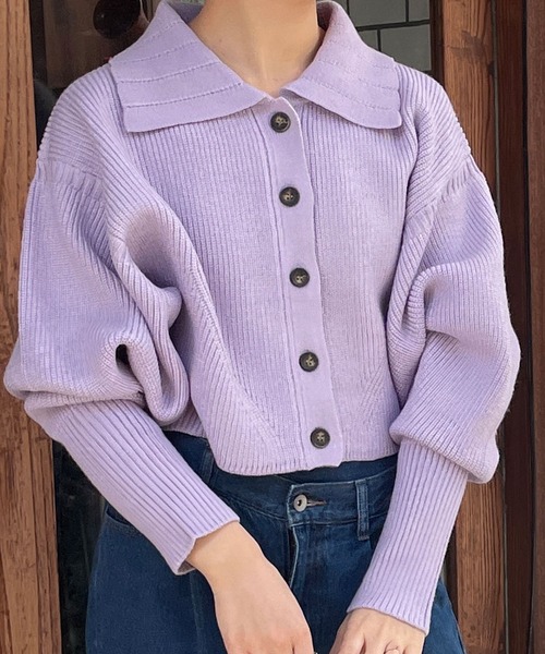 w closet（ダブルクローゼット）の「【新色・WEB限定カラー】7G片畦ドルマン襟付きカーディガン（カーディガン/ボレロ・レディース・ブラック/オレンジ/ライトベージュ/パープル/グリーン/ブルー/レッド/キナリ/ラベンダー/ミント/ダークグリーン/イエロー系その他/ライム・FREE）」の10枚目の写真