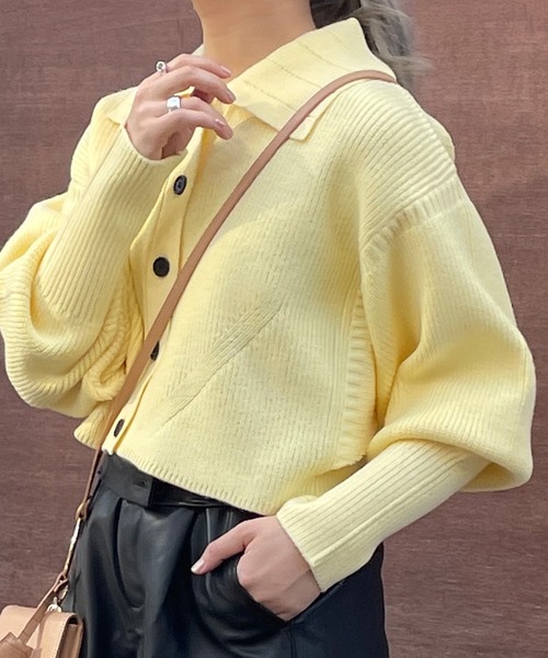 w closet（ダブルクローゼット）の「【新色・WEB限定カラー】7G片畦ドルマン襟付きカーディガン（カーディガン/ボレロ・レディース・ブラック/オレンジ/ライトベージュ/パープル/グリーン/ブルー/レッド/キナリ/ラベンダー/ミント/ダークグリーン/イエロー系その他/ライム・FREE）」の11枚目の写真