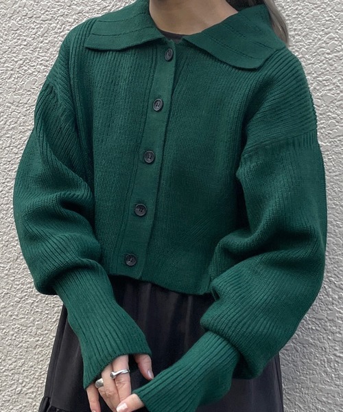 w closet（ダブルクローゼット）の「【新色・WEB限定カラー】7G片畦ドルマン襟付きカーディガン（カーディガン/ボレロ・レディース・ブラック/オレンジ/ライトベージュ/パープル/グリーン/ブルー/レッド/キナリ/ラベンダー/ミント/ダークグリーン/イエロー系その他/ライム・FREE）」の5枚目の写真