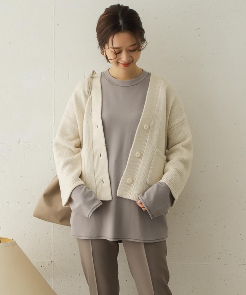 URBAN RESEARCH DOORS（アーバンリサーチドアーズ）の「ローゲージアウトポケットカーディガン∴（カーディガン/ボレロ・レディース・モカ/アイボリー・ONE）」の2枚目の写真