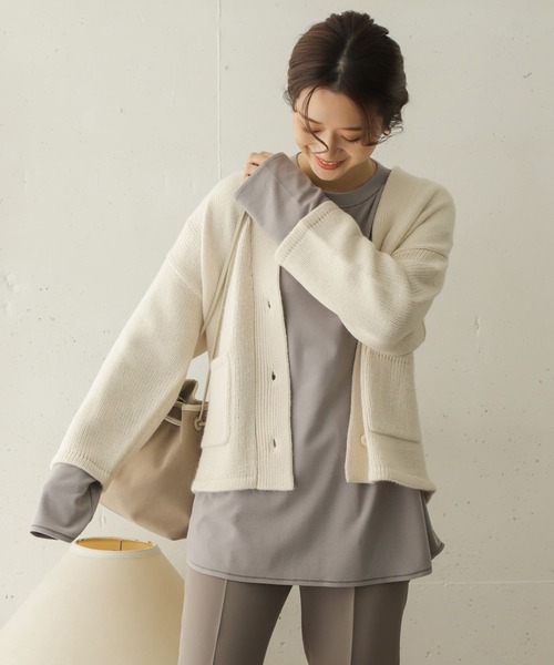 URBAN RESEARCH DOORS（アーバンリサーチドアーズ）の「ローゲージアウトポケットカーディガン∴（カーディガン/ボレロ・レディース・モカ/アイボリー・ONE）」の22枚目の写真