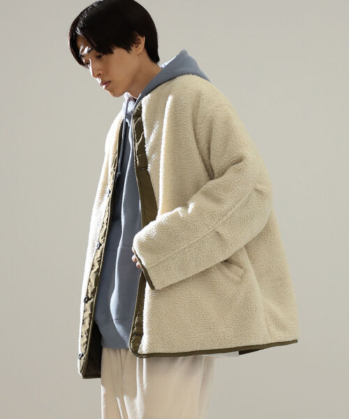 BEAMS HEART（ビームスハート）の「BEAMS HEART / キルト ボア リバーシブル ビッグジャケット（ダウンジャケット/コート・メンズ・オリーブ/ブラック・LARGE/MEDIUM/SMALL）」の15枚目の写真