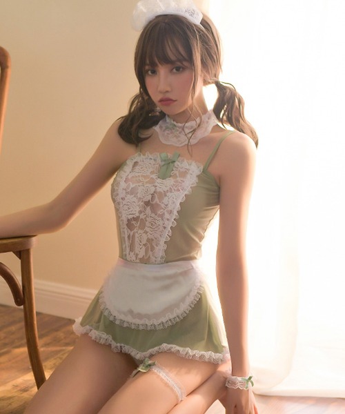 OSYAREVO（オシャレボ）の「コスプレ レース×リボン シアーメイド 7点セット レディース クリスマス X-mas（コスチューム/パーティーグッズ・レディース・ブラック/ピンク/ミント・ONESIZE）」の4枚目の写真