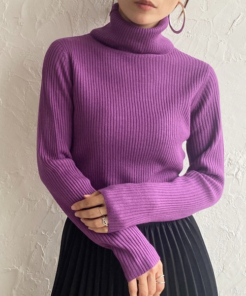 She's Closet（シーズクローゼット）の「ハイネックタイト長袖タートルリブニットプルオーバー（ニット/セーター・レディース・ブラック/オフホワイト/ベージュ/グレー/アイボリー/モカ/パープル/ブルー・M/L）」の8枚目の写真