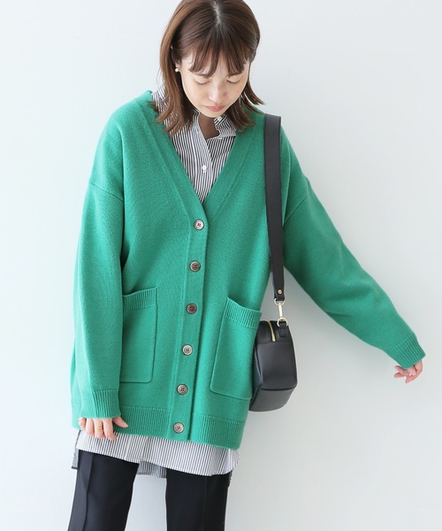 SLOBE IENA（スローブイエナ）の「ファインウールカーディガン◆（カーディガン/ボレロ・レディース・グリーン/ホワイト/イエロー/ネイビー・FREE）」の10枚目の写真