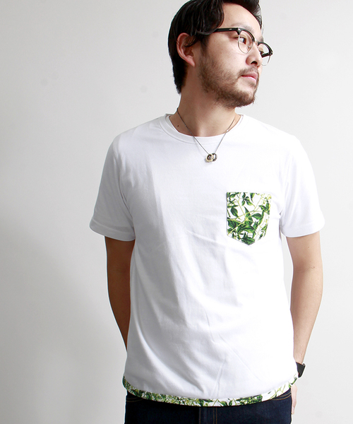 WEGO(ウィゴー)の「WEGO/ リーフパイピングポケットTシャツ(Tシャツ/カットソー・メンズ・ホワイト/ネイビー・LARGE/MEDIUM)」の1枚目の写真