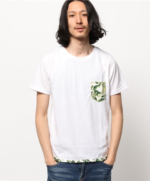 WEGO(ウィゴー)の「WEGO/ リーフパイピングポケットTシャツ(Tシャツ/カットソー・メンズ・ホワイト/ネイビー・LARGE/MEDIUM)」の9枚目の写真