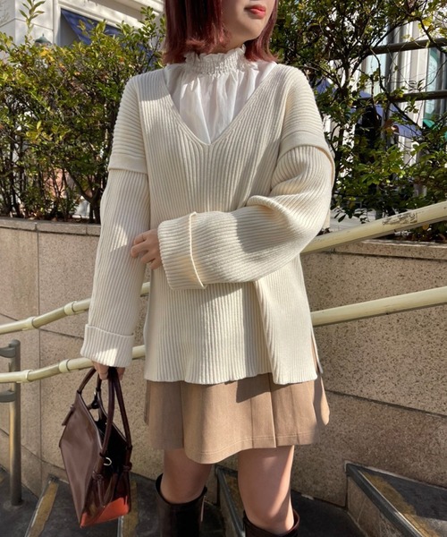 one after another NICE CLAUP（ワンアフターアナザーナイスクラップ）の「サイドリボンベスト＋チュニックセット（シャツ/ブラウス・レディース・オフホワイト/ブラック/モカ・FREE）」の15枚目の写真