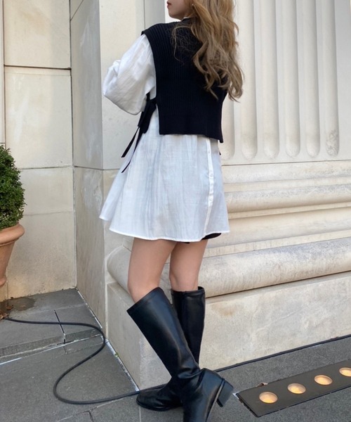 one after another NICE CLAUP（ワンアフターアナザーナイスクラップ）の「サイドリボンベスト＋チュニックセット（シャツ/ブラウス・レディース・オフホワイト/ブラック/モカ・FREE）」の5枚目の写真