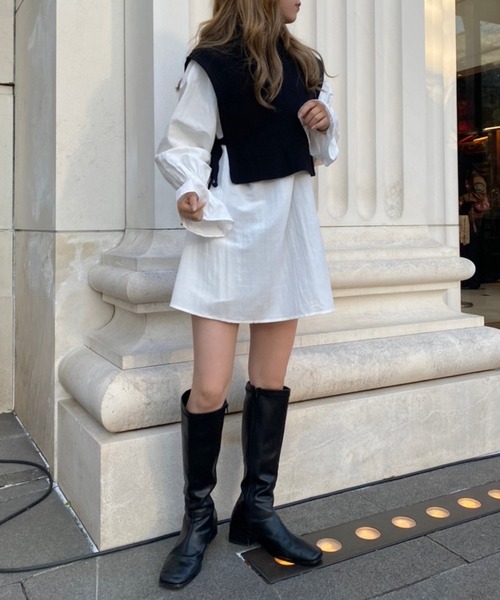 one after another NICE CLAUP（ワンアフターアナザーナイスクラップ）の「サイドリボンベスト＋チュニックセット（シャツ/ブラウス・レディース・オフホワイト/ブラック/モカ・FREE）」の4枚目の写真