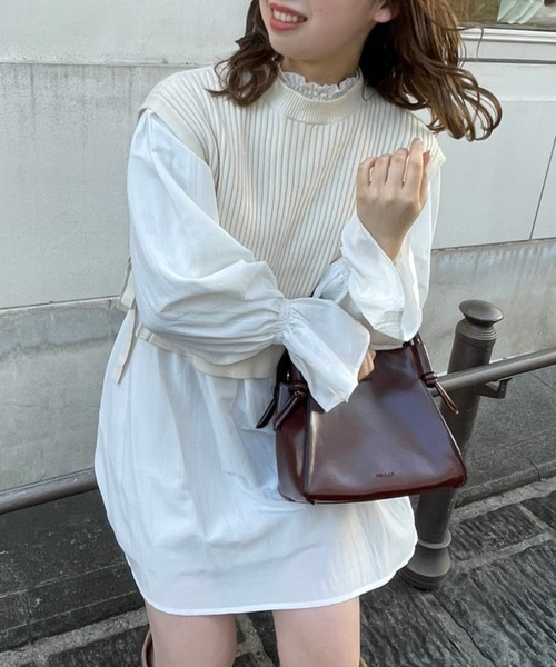 one after another NICE CLAUP（ワンアフターアナザーナイスクラップ）の「サイドリボンベスト＋チュニックセット（シャツ/ブラウス・レディース・オフホワイト/ブラック/モカ・FREE）」の12枚目の写真