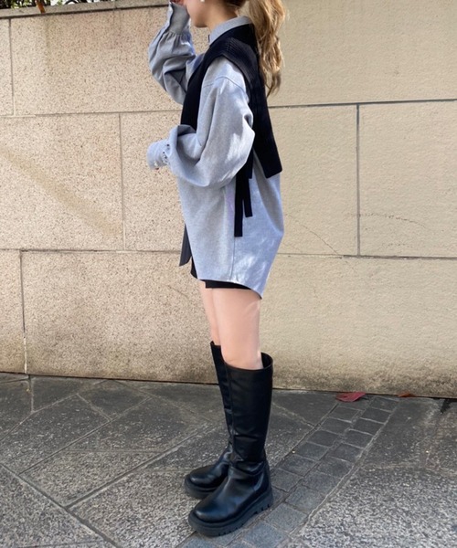 one after another NICE CLAUP（ワンアフターアナザーナイスクラップ）の「サイドリボンベスト＋チュニックセット（シャツ/ブラウス・レディース・オフホワイト/ブラック/モカ・FREE）」の9枚目の写真