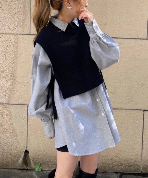 one after another NICE CLAUP（ワンアフターアナザーナイスクラップ）の「サイドリボンベスト＋チュニックセット（シャツ/ブラウス・レディース・オフホワイト/ブラック/モカ・FREE）」の10枚目の写真
