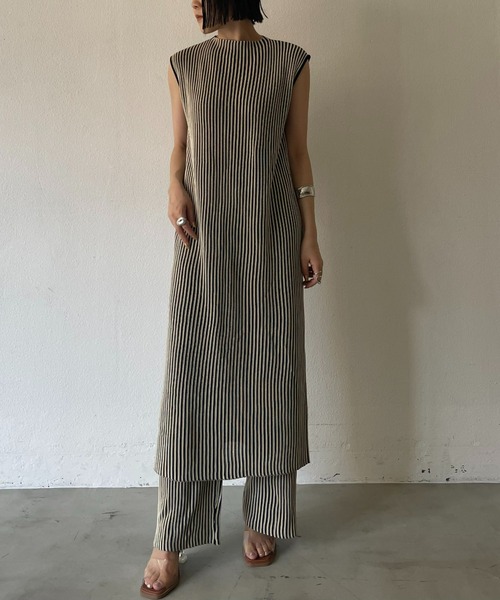 AIC.（エーアイシー）の「【再入荷】リネンタッチ配色リブワンピース/セットアップ可能（ワンピース・レディース・ブラック/グリーン・FREE）」の6枚目の写真