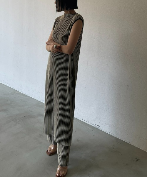 AIC.（エーアイシー）の「【再入荷】リネンタッチ配色リブワンピース/セットアップ可能（ワンピース・レディース・ブラック/グリーン・FREE）」の17枚目の写真