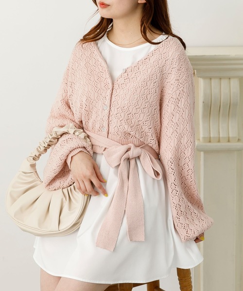 SLURR（スラ―）の「ベルト付透かしパフスリーブカーディガン（カーディガン/ボレロ・レディース・ピンク/アイボリー/ブルー系その他7・FREE）」の3枚目の写真