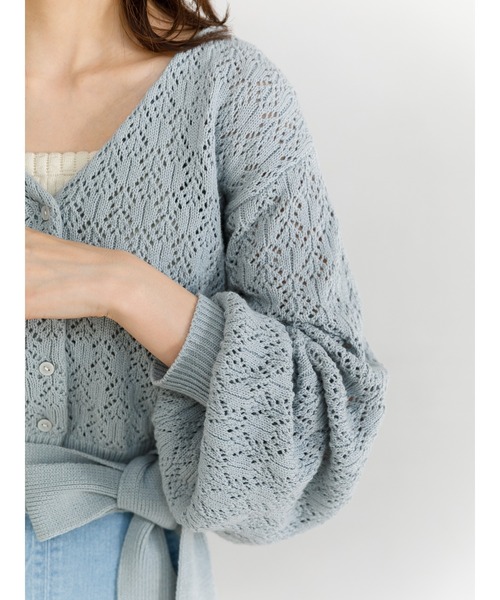 SLURR（スラ―）の「ベルト付透かしパフスリーブカーディガン（カーディガン/ボレロ・レディース・ピンク/アイボリー/ブルー系その他7・FREE）」の10枚目の写真