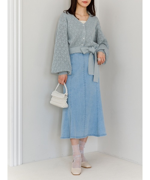 SLURR（スラ―）の「ベルト付透かしパフスリーブカーディガン（カーディガン/ボレロ・レディース・ピンク/アイボリー/ブルー系その他7・FREE）」の4枚目の写真