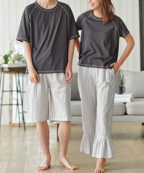 コットンブレンド】ラグランスリーブTシャツ＆裾フリルパンツセット