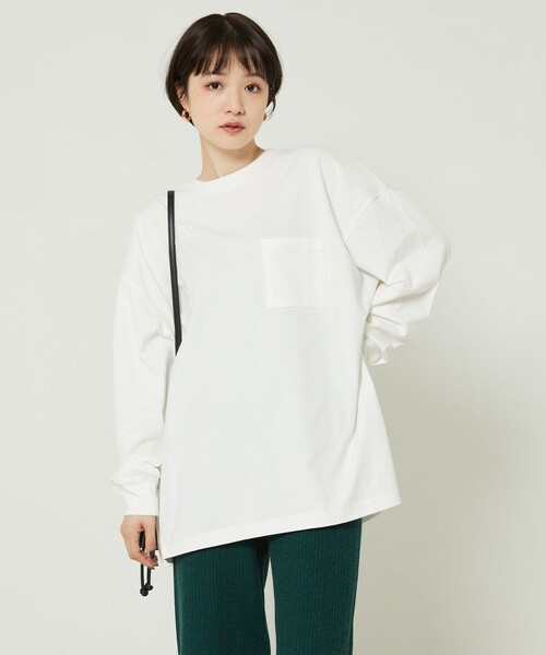 FREAK'S STORE（フリークスストア）の「BIGポケロンTEE(ポケットロングスリーブTシャツ)（Tシャツ/カットソー・レディース・ブラック/ベージュ/ピンク系その他/グリーン/オフホワイト・ﾌﾘ-）」の2枚目の写真