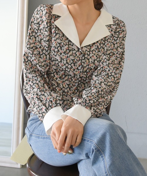 sango(sango)の「ジョーゼット小花柄開襟ブラウス(シャツ/ブラウス・レディース・ブラック/グリーン/アイボリー・FREE)」の21枚目の写真