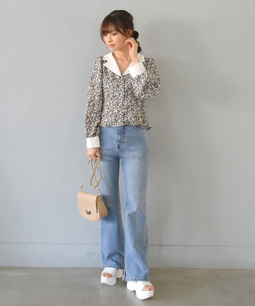 sango(sango)の「ジョーゼット小花柄開襟ブラウス(シャツ/ブラウス・レディース・ブラック/グリーン/アイボリー・FREE)」の6枚目の写真