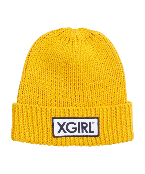 X-girl（エックスガール）の「【SEDA9月号掲載】PATCHED KNIT CAP（ニットキャップ/ビーニー・レディース・ブラック/アッシュ/レッド/イエロー/ライトブルー・ONE SIZE）」の4枚目の写真