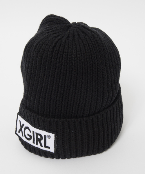 X-girl（エックスガール）の「【SEDA9月号掲載】PATCHED KNIT CAP（ニットキャップ/ビーニー・レディース・ブラック/アッシュ/レッド/イエロー/ライトブルー・ONE SIZE）」の8枚目の写真