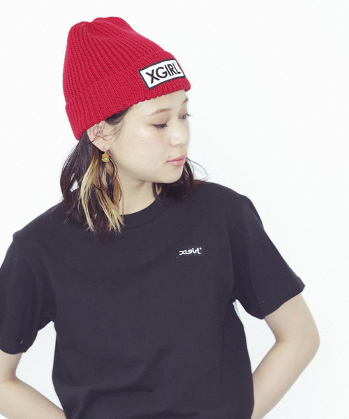 X-girl（エックスガール）の「【SEDA9月号掲載】PATCHED KNIT CAP（ニットキャップ/ビーニー・レディース・ブラック/アッシュ/レッド/イエロー/ライトブルー・ONE SIZE）」の14枚目の写真