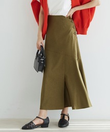 vis-`a-vis | 【洗濯機可】【WEB限定】リネンライク釦アシンメトリースリットスカート(スカート)