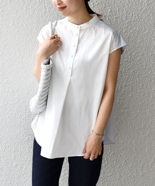 SHIPS(シップス)の「*〈手洗い可能〉ストレッチコンビネーションブラウス◇(シャツ/ブラウス・レディース・オフホワイト/ブラック/ライトグレー/ダークグレー/ネイビー・ONE SIZE)」の3枚目の写真