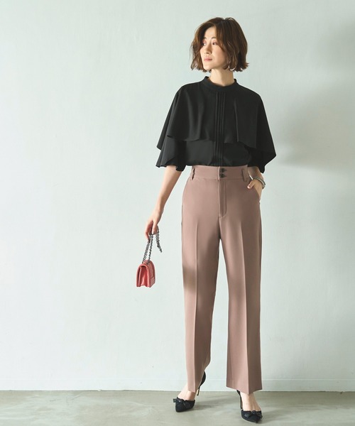 洗える ストレッチ ｜ ピンタックケープスタンドカラーブラウス