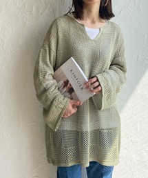 She's Closet（シーズクローゼット）の「メッシュ編みニット長袖透かし編みロング丈チュニックプルオーバー（ニット/セーター）」